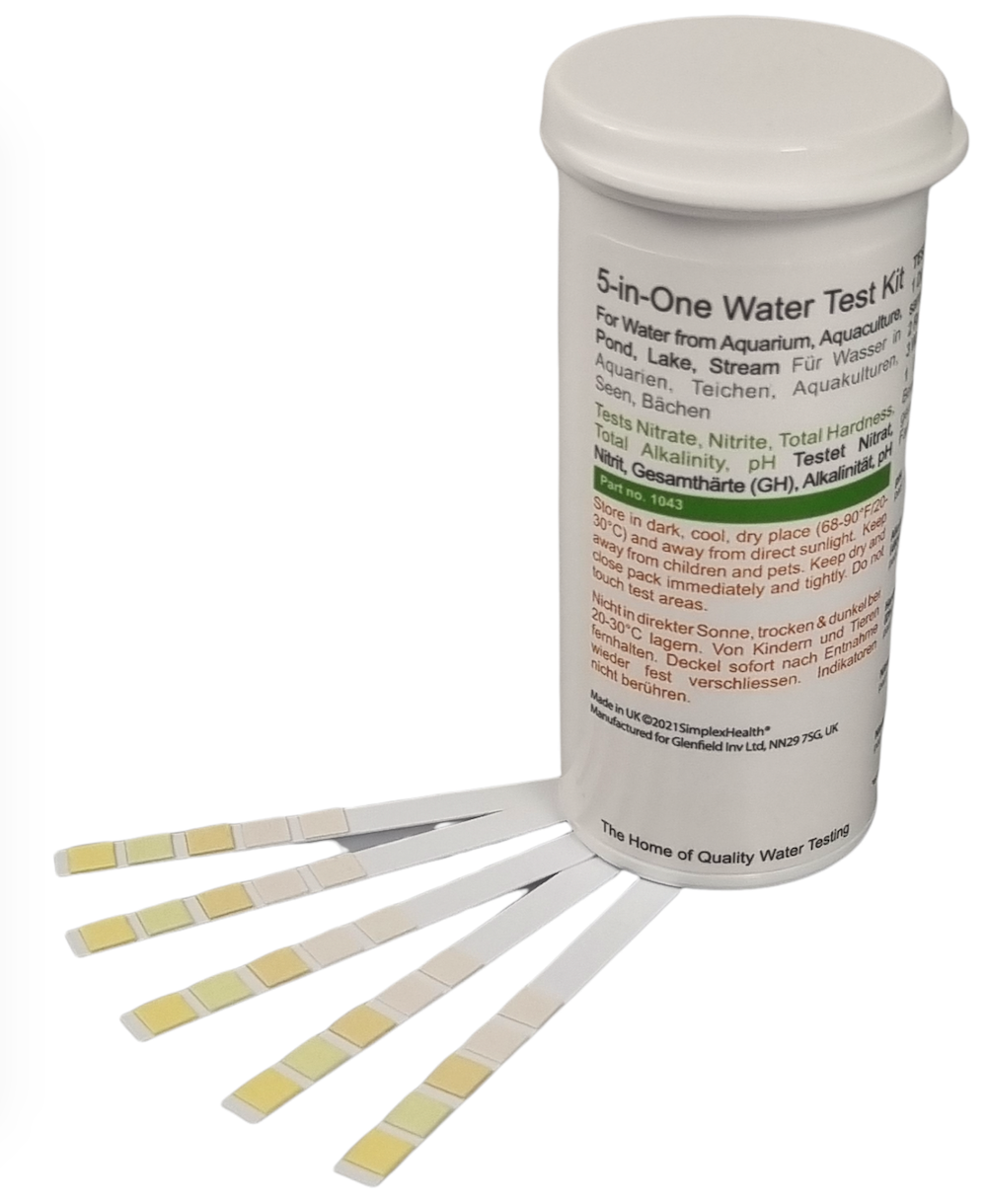 Wassertest 5-in-1 Nitrat/ Nitrit/ pH/ TA/ GH (50 Stück) Süss- u Salzwasser  – AquaNatura