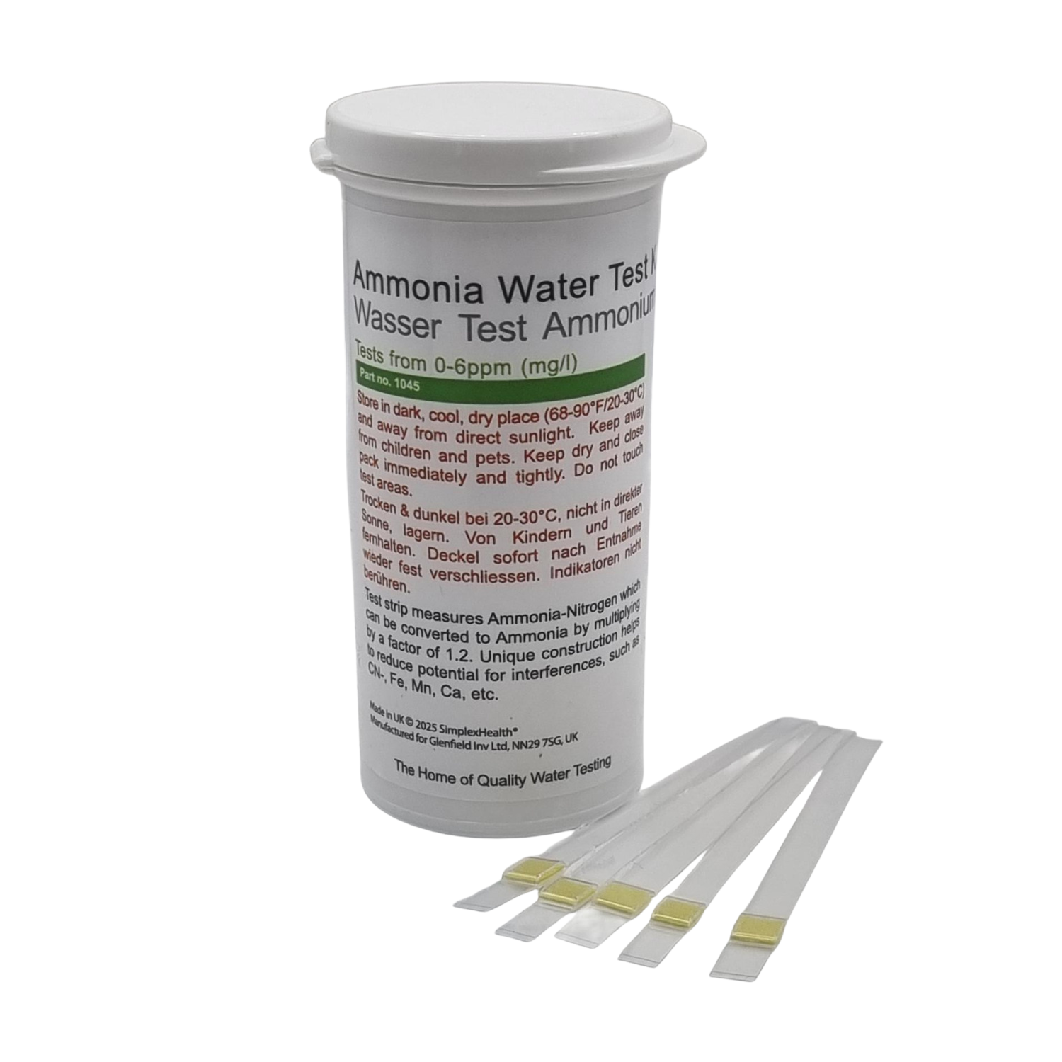 Wassertest für Ammoniak Teststreifen 0-6ppm Wasserteststreifen (25 Stück)